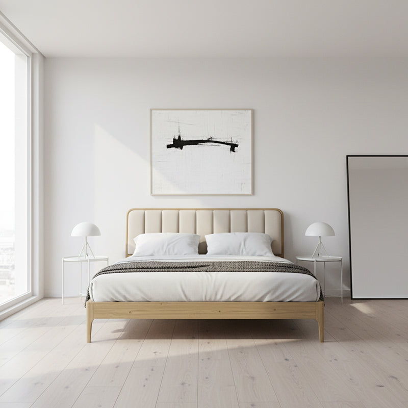Cadre de lit encastré au style romantique français - Lit en cuir véritable capitonné et bois de frêne pour la chambre 
