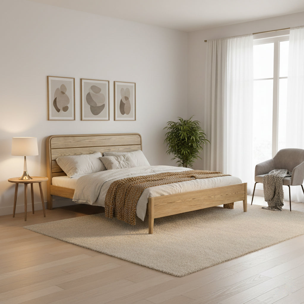 Textured Bed Frame Consistent Texture Bed Frame - Flush Edge & Adjustable Height Ash Wood ...