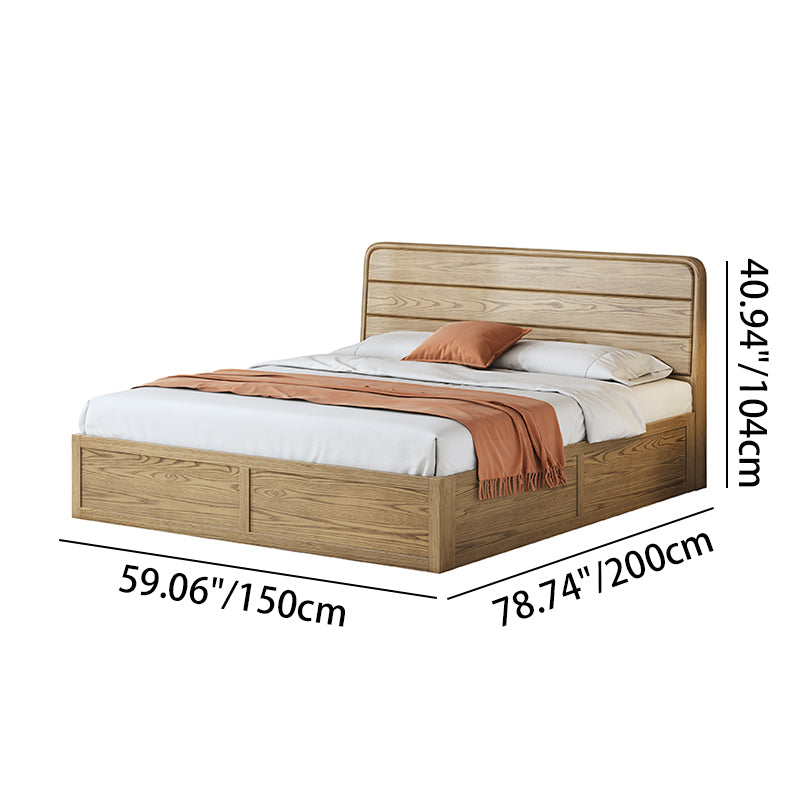 Platzsparendes rustikales Bettgestell - Bett mit Hebedeckel aus natürlichem Eschenholz für das Schlafzimmer 