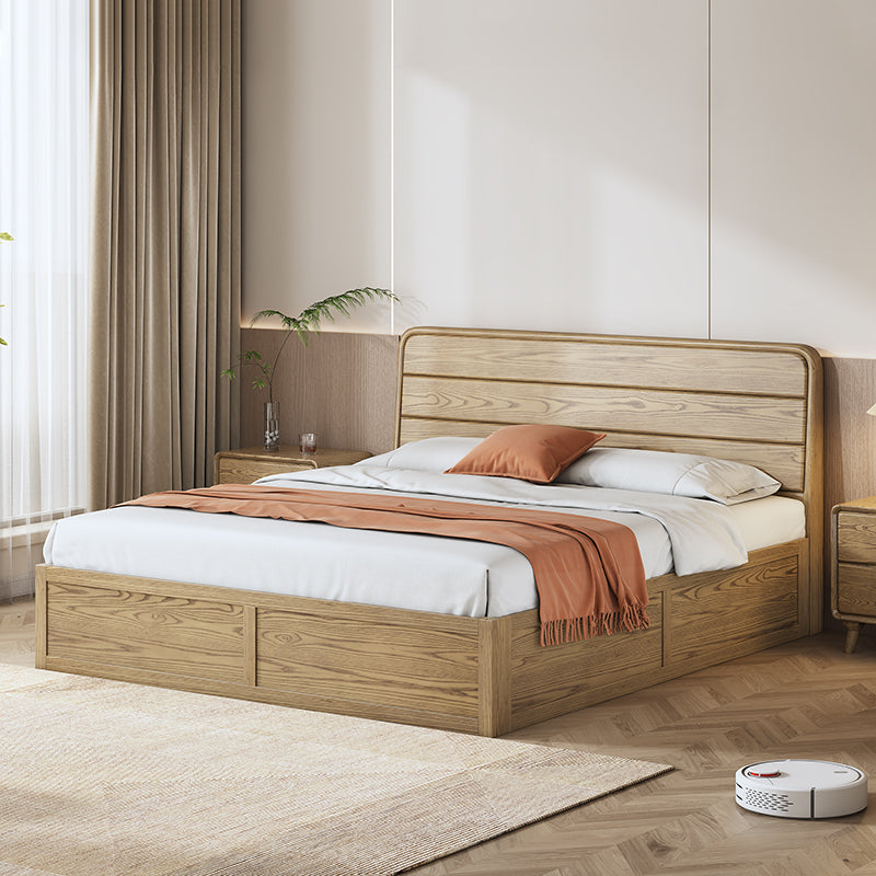 Platzsparendes rustikales Bettgestell - Bett mit Hebedeckel aus natürlichem Eschenholz für das Schlafzimmer 