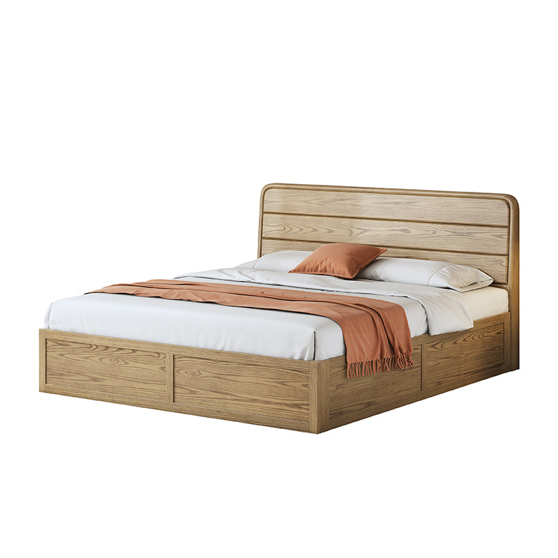 Platzsparendes rustikales Bettgestell - Bett mit Hebedeckel aus natürlichem Eschenholz für das Schlafzimmer 