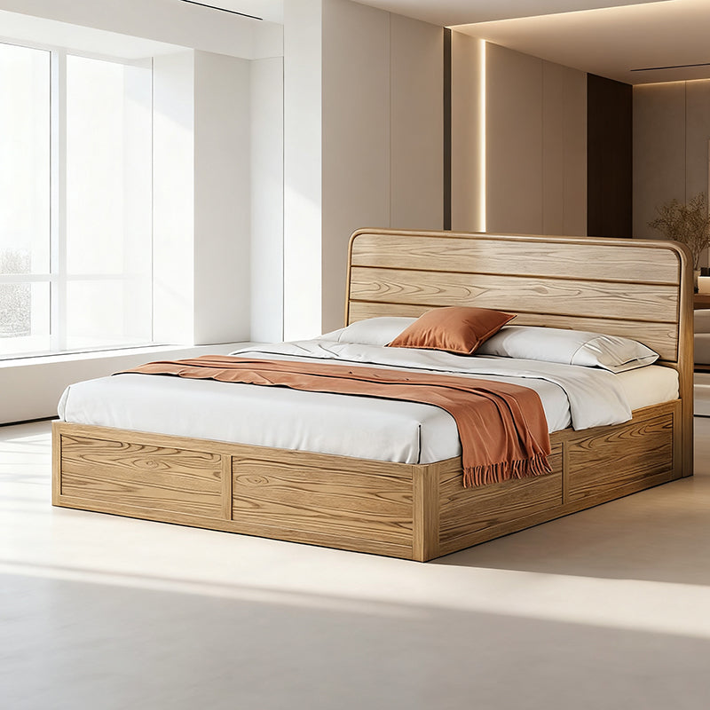 Platzsparendes rustikales Bettgestell - Bett mit Hebedeckel aus natürlichem Eschenholz für das Schlafzimmer 