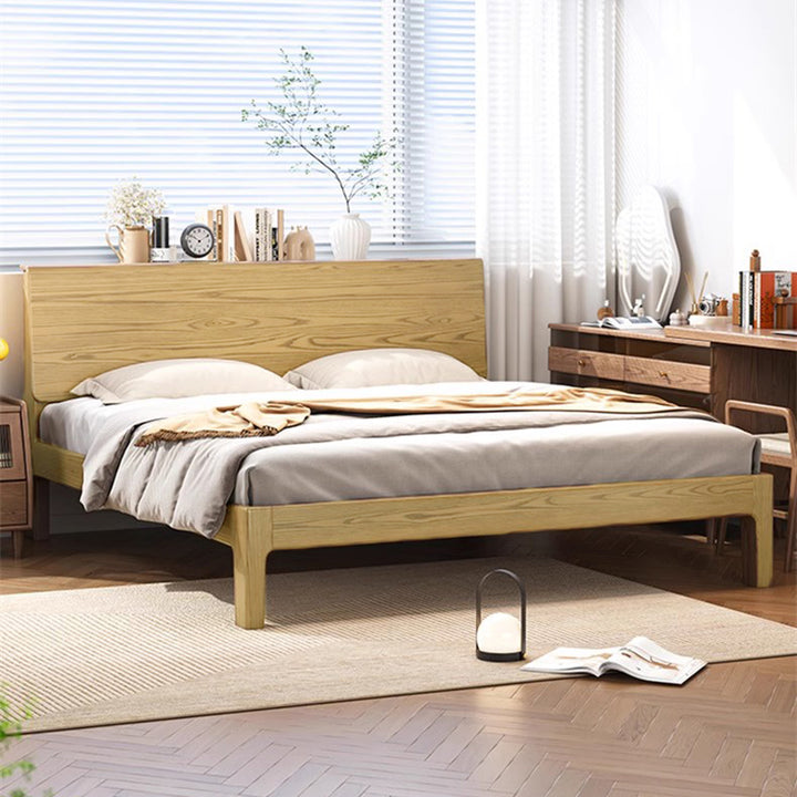 Lit de style rustique traditionnel - cadre à bord affleurant, lit robuste en bois de frêne pleine grandeur pour chambre à coucher 
