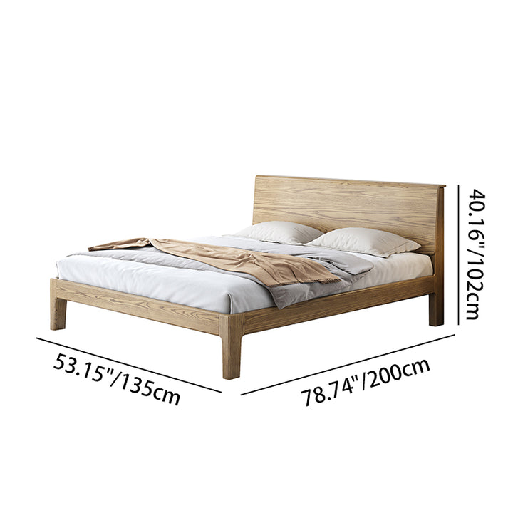 Lit de style rustique traditionnel - cadre à bord affleurant, lit robuste en bois de frêne pleine grandeur pour chambre à coucher 