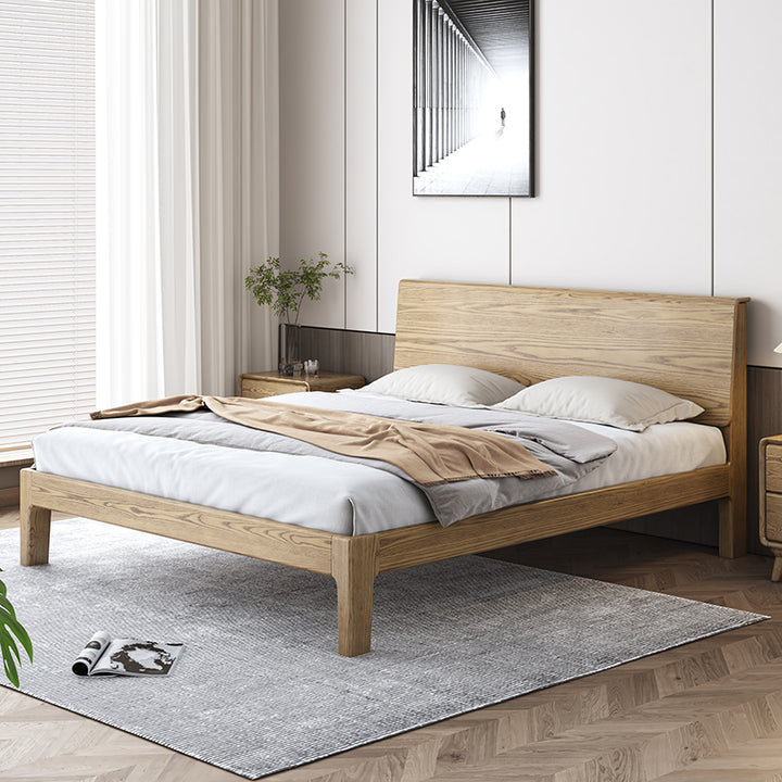 Lit de style rustique traditionnel - cadre à bord affleurant, lit robuste en bois de frêne pleine grandeur pour chambre à coucher 