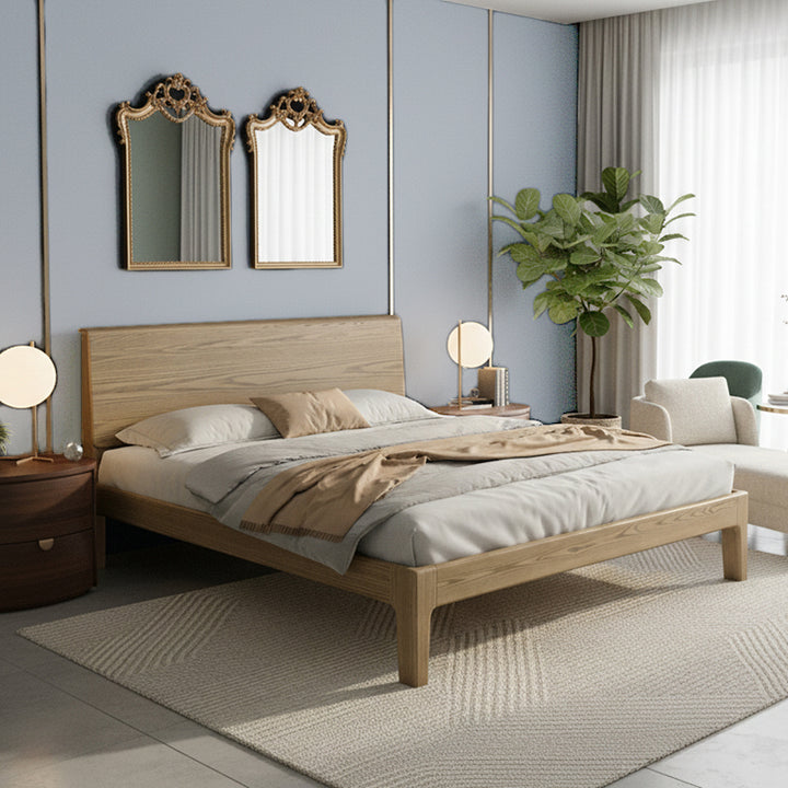 Lit de style rustique traditionnel - cadre à bord affleurant, lit robuste en bois de frêne pleine grandeur pour chambre à coucher 