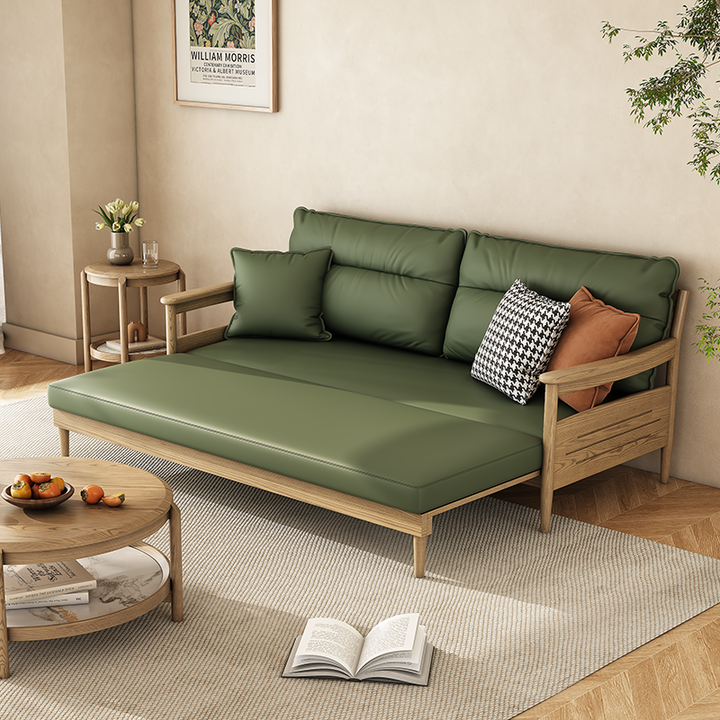 Traditional Ash Wood Sofa With Armrest Backrest - Eco Leather Upholstery Accent Chair For Living Room