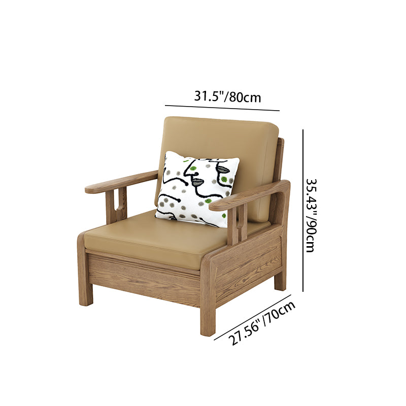 Traditional Eco Leather Cushions Sofa - Ash Wood Accent Chair With Backrest For Living Room
