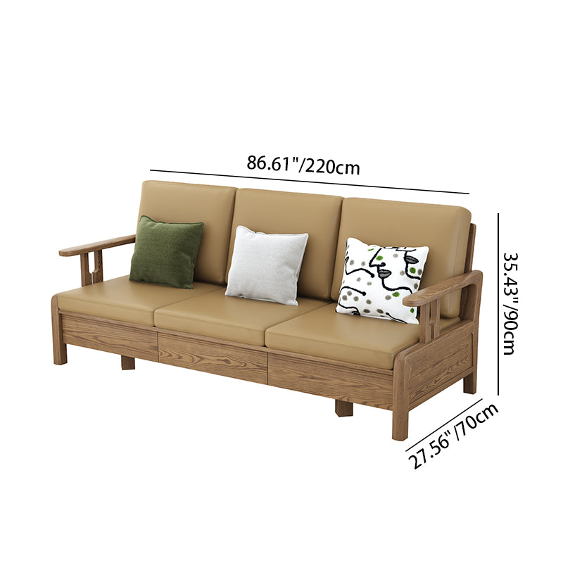 Traditional Eco Leather Cushions Sofa - Ash Wood Accent Chair With Backrest For Living Room
