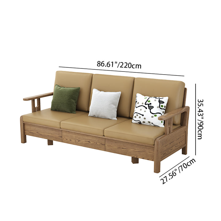 Traditional Eco Leather Cushions Sofa - Ash Wood Accent Chair With Backrest For Living Room