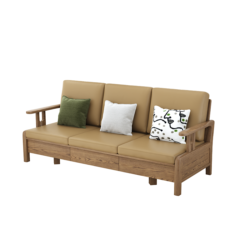 Traditional Eco Leather Cushions Sofa - Ash Wood Accent Chair With Backrest For Living Room