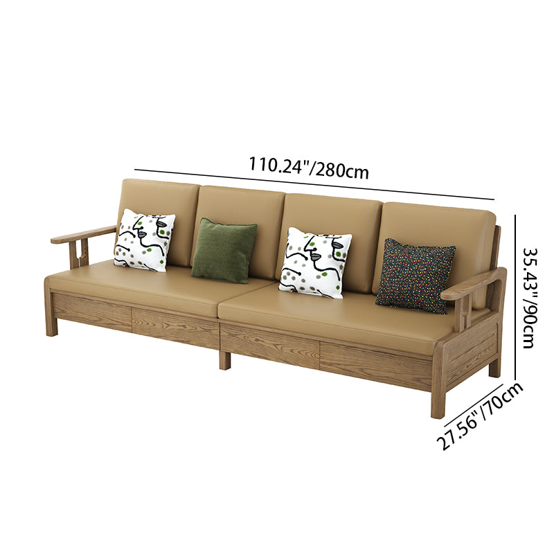 Traditional Eco Leather Cushions Sofa - Ash Wood Accent Chair With Backrest For Living Room