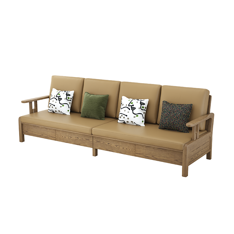 Traditional Eco Leather Cushions Sofa - Ash Wood Accent Chair With Backrest For Living Room