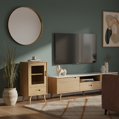 Premium Solid Ash Wood Side Cabinet - Sleek Rectangular Storage & Invisible Slide Drawer Storage Cabinet 2-Layer Cabinet For Living Room