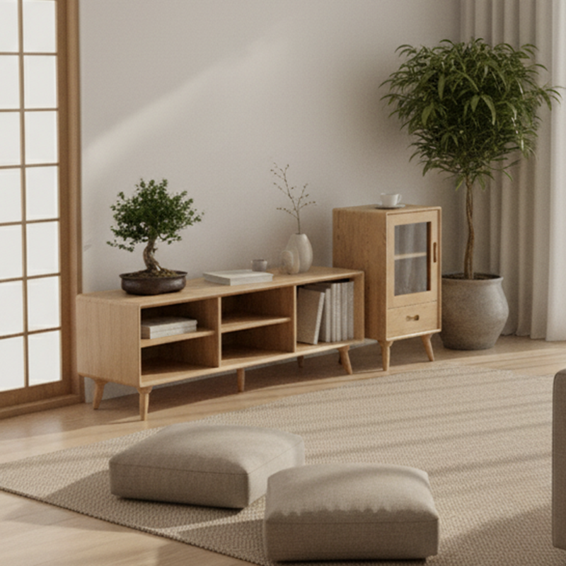 Premium Solid Ash Wood Side Cabinet - Sleek Rectangular Storage &amp; Invisible Slide Drawer Storage Cabinet 2-Layer Cabinet For Living Room