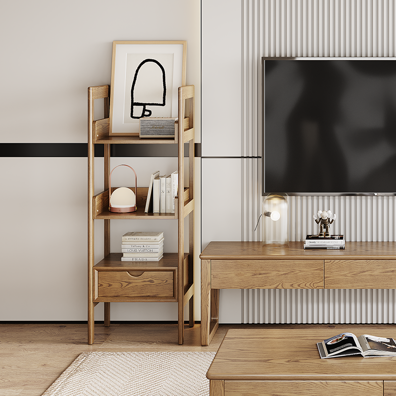 Premium Ash Wood Shelving Unit - Multi-Layer Storage Shelf For Living Room & Study