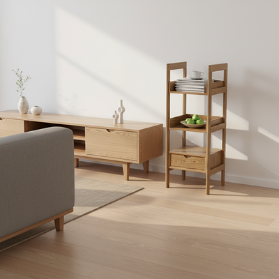 Premium Ash Wood Shelving Unit - Multi-Layer Storage Shelf For Living Room & Study