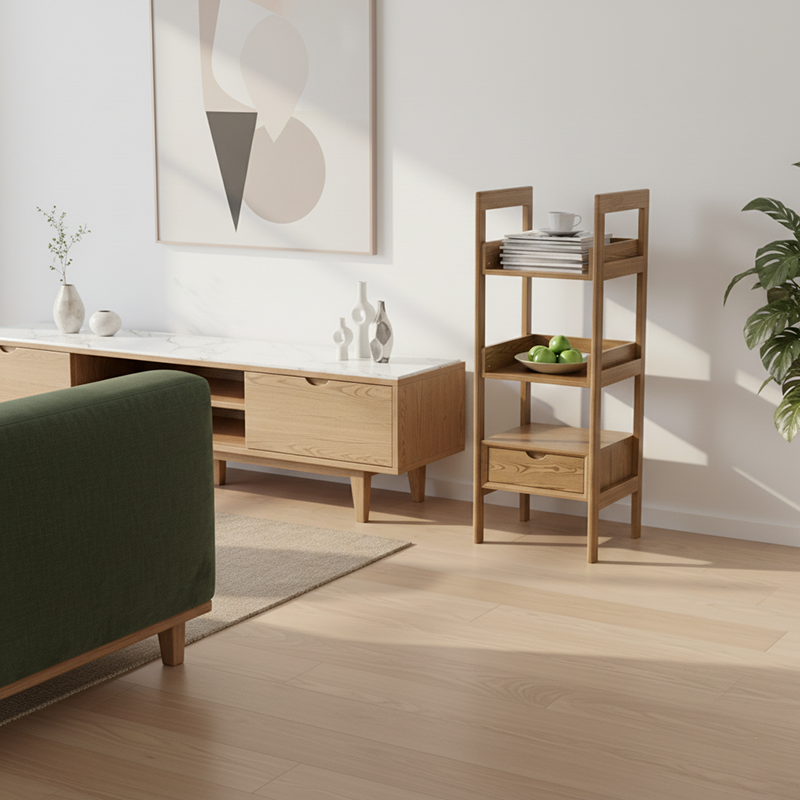 Premium Ash Wood Shelving Unit - Multi-Layer Storage Shelf For Living Room & Study