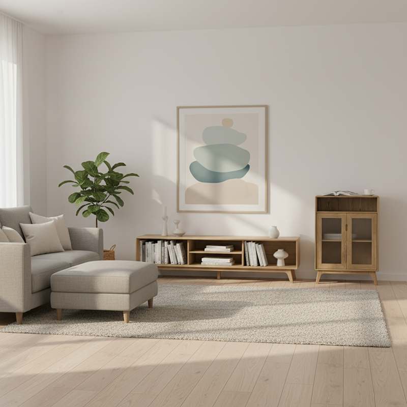 Multi-Layer Storage & Rustic Style Side Cabinet - Premium Ash Wood Storage Cabinet 3-Layer Cabinet For Living Room