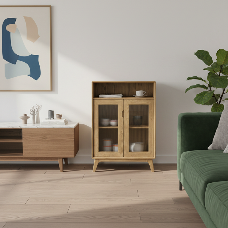 Armoire latérale de style rustique et à rangement multicouche - Meuble de rangement premium en bois de frêne, armoire à 3 niveaux pour salon 