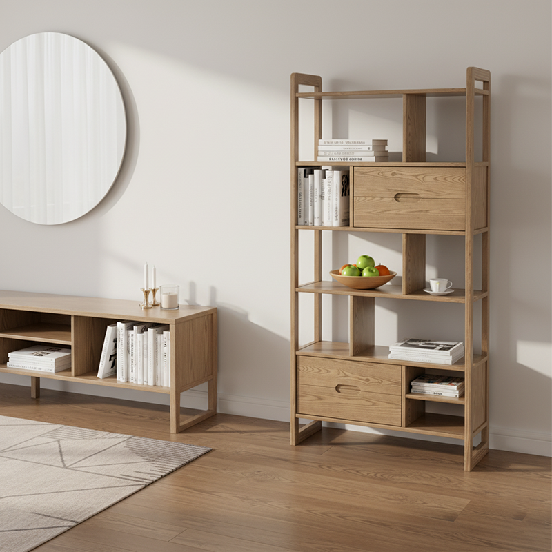 Rustikales Regal aus massivem Eschenholz - Mehrfachfach-Organizer-Aufbewahrungsregal für Wohnzimmer und Arbeitszimmer 