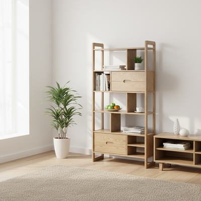 Rustic Solid Ash Wood Shelf - Multi-Compartment Organizer Storage Shelf For Living Room & Study