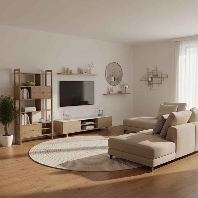 Rustic Solid Ash Wood Shelf - Multi-Compartment Organizer Storage Shelf For Living Room & Study