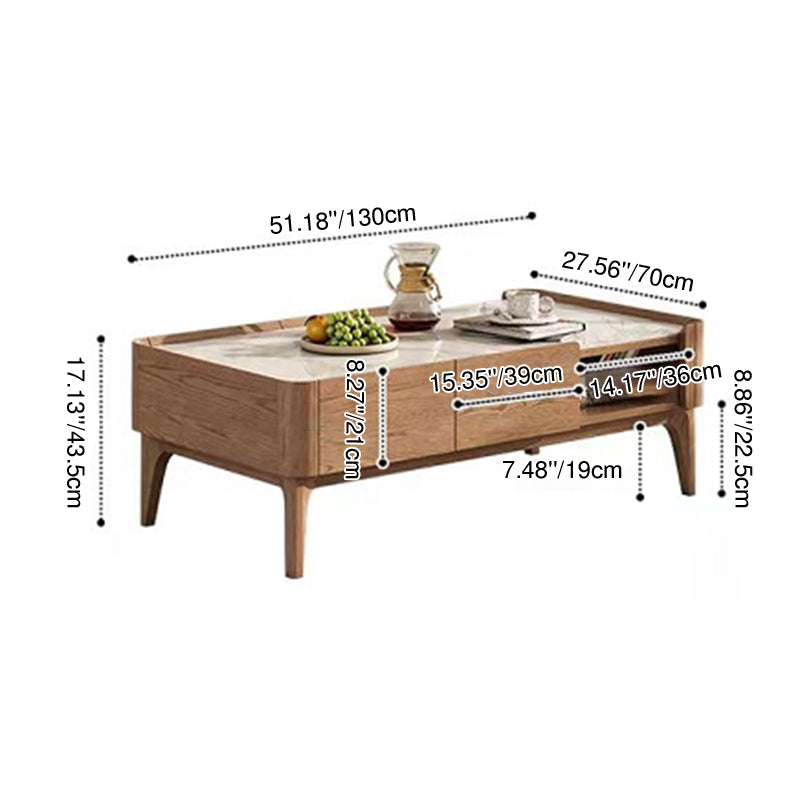 Classic French-Style Ash Wood Coffee Table - Stable Structure 4-Legs Table For Living Room
