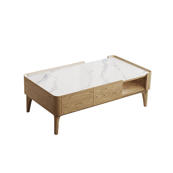 Classic French-Style Ash Wood Coffee Table - Stable Structure 4-Legs Table For Living Room