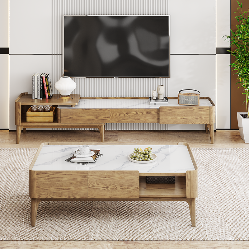 Classic French-Style Ash Wood Coffee Table - Stable Structure 4-Legs Table For Living Room