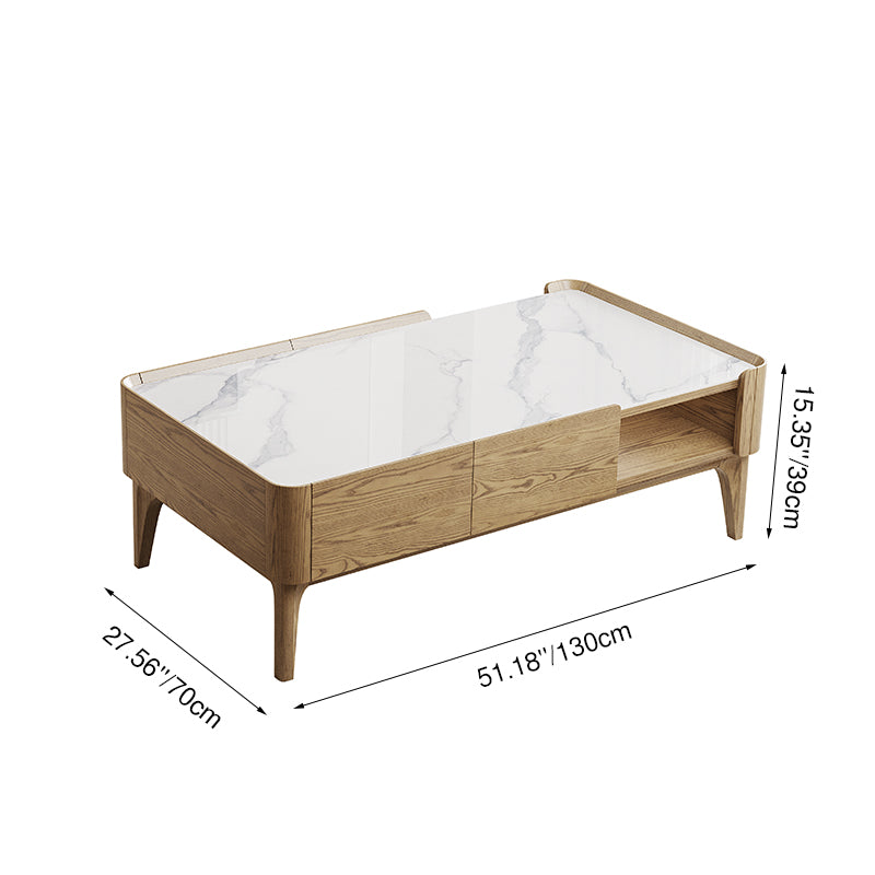 Classic French-Style Ash Wood Coffee Table - Stable Structure 4-Legs Table For Living Room