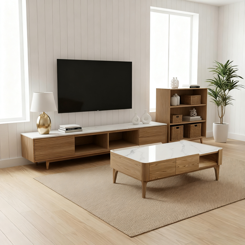 Classic French-Style Ash Wood Coffee Table - Stable Structure 4-Legs Table For Living Room