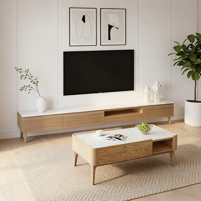 Classic French-Style Ash Wood Coffee Table - Stable Structure 4-Legs Table For Living Room