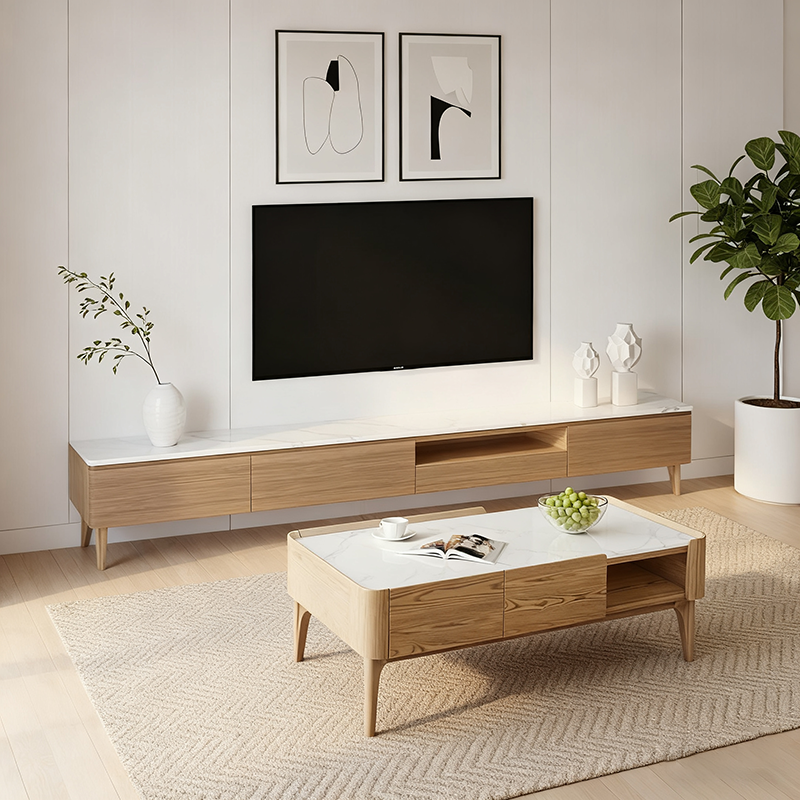 Classic French-Style Ash Wood Coffee Table - Stable Structure 4-Legs Table For Living Room