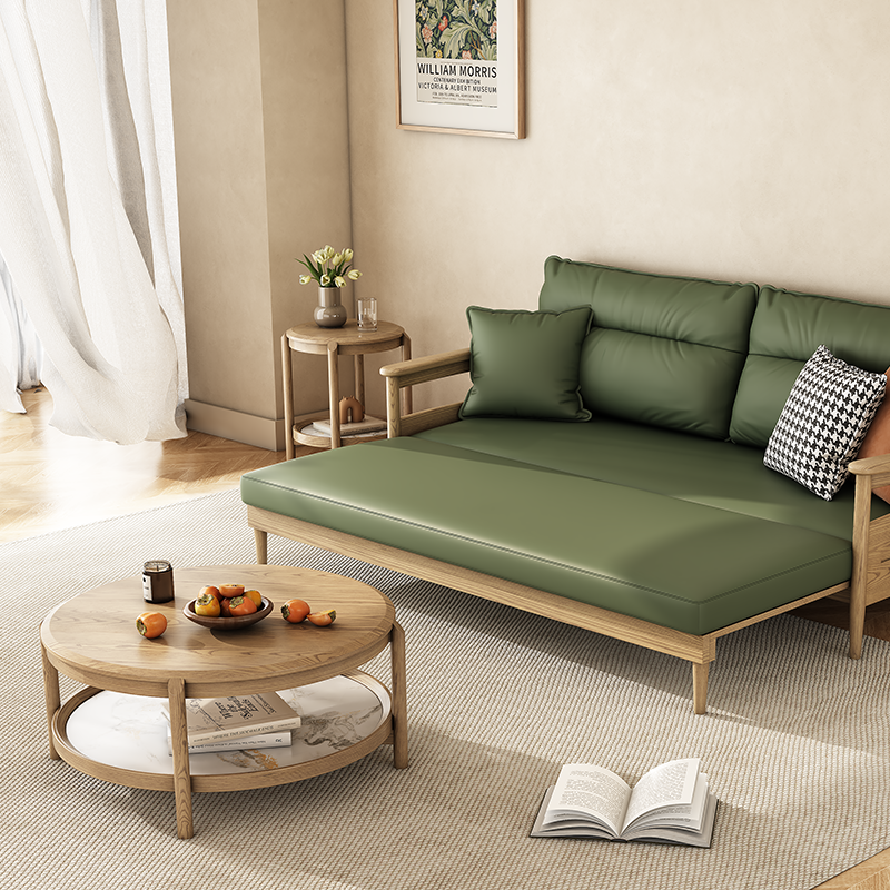 Scandinavian Round Coffee Table - Eco-Friendly Ash Wood & Rock Slab Side Table 2-Tier For Living Room