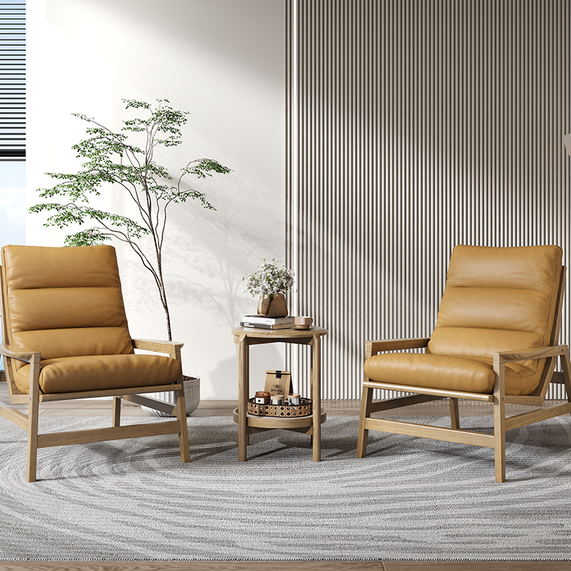 Scandinavian Round Coffee Table - Eco-Friendly Ash Wood & Rock Slab Side Table 2-Tier For Living Room