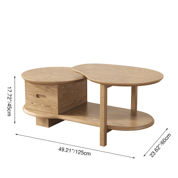 Mesa de Café Creativa de Madera de Fresno Premium - Capas Escalonadas y Cajón Deslizante Invisible de 3 Niveles para Sala de Estar 