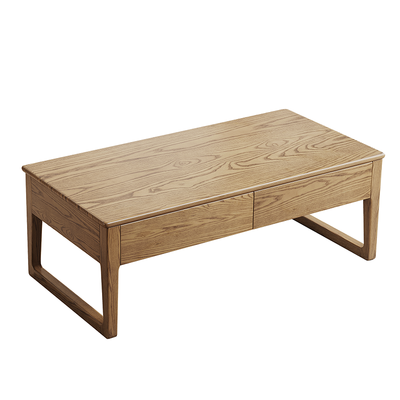 Eco-Friendly Ash Wood Coffee Table - Rectangular Smooth Invisible Slide Drawer 1-Tier For Living Room