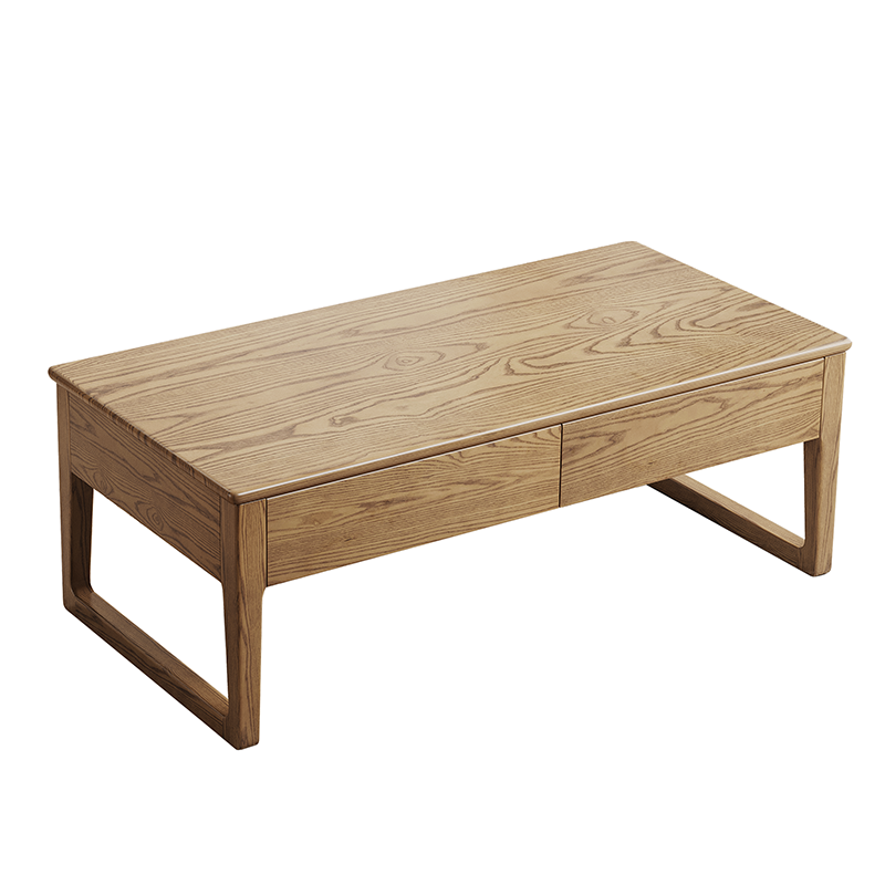 Eco-Friendly Ash Wood Coffee Table - Rectangular Smooth Invisible Slide Drawer 1-Tier For Living Room