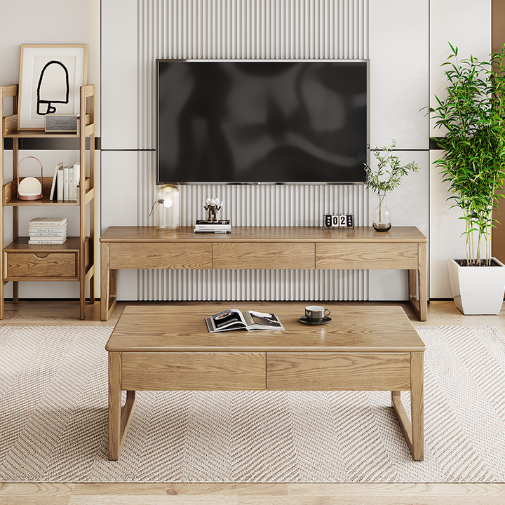 Umweltfreundlicher Couchtisch aus Eschenholz - Rechteckig, glatte unsichtbare Schublade, 1-stufig für das Wohnzimmer 