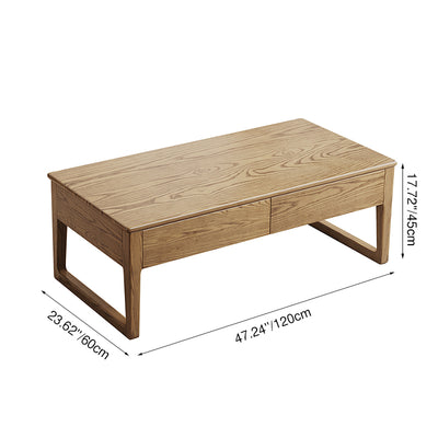 Eco-Friendly Ash Wood Coffee Table - Rectangular Smooth Invisible Slide Drawer 1-Tier For Living Room