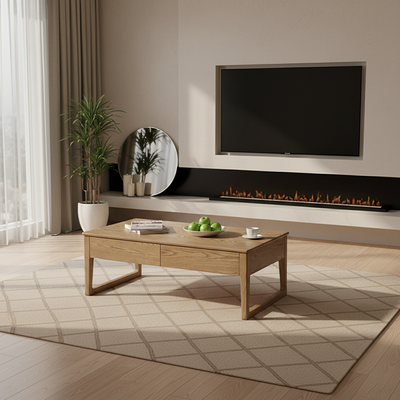 Eco-Friendly Ash Wood Coffee Table - Rectangular Smooth Invisible Slide Drawer 1-Tier For Living Room