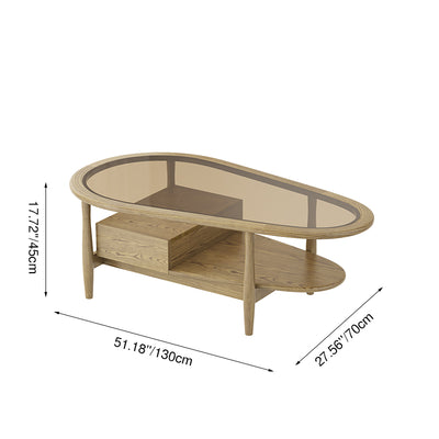 Eco-Friendly Craftsmanship Table - Irregular Oval Design & Premium Ash Wood Coffee Table 1-Drawer For Living Room