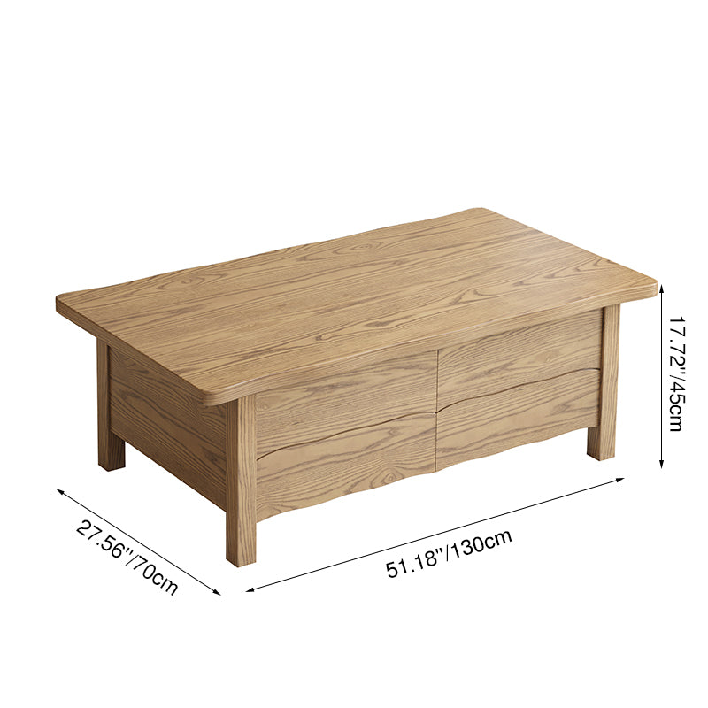 Healthy Home North American Ash Wood Coffee Table - Formaldehyde-Free & Smooth Drawers Table 4-Legs For Living Room