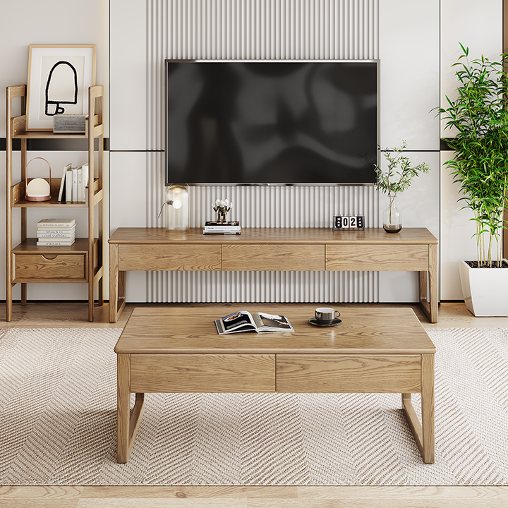 Umweltfreundliches TV-Ständer aus Eschenholz - Robustes Design, viel Stauraum, TV-Schrank mit 3 Schubladen für das Wohnzimmer 
