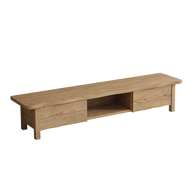 Formaldehyde-Free Ash Wood TV Stand - Modern Minimalist Solid Construction &amp; Open Compartment TV Cabinet 2 -Drawer For Living Room