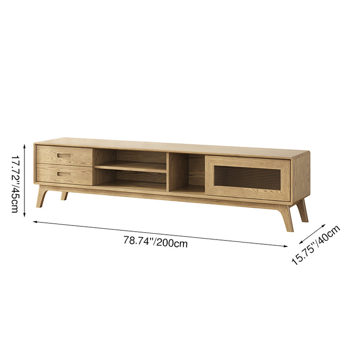 Nicht-toxischer Ascheholz-TV-Ständer - Moderner minimalistischer unsichtbarer Schubladenschieber & offenes Regal-Design TV-Schrank mit 2 Schubladen für das Wohnzimmer 