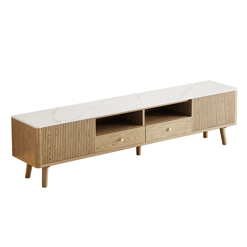 French Crafted Ash Wood TV Stand - Eco-Friendly & Multi-Storage Solutions TV Cabinet 5 -Leg For Living Room