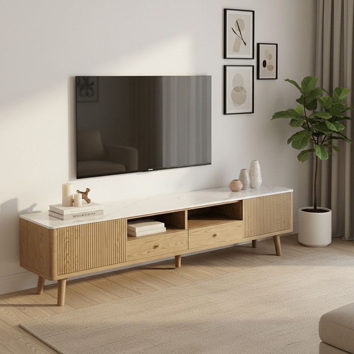 Französisch gefertigter TV-Ständer aus Eschenholz - Umweltfreundliche & Mehrfachspeicherlösungen TV-Schrank mit 5 Beinen für das Wohnzimmer 