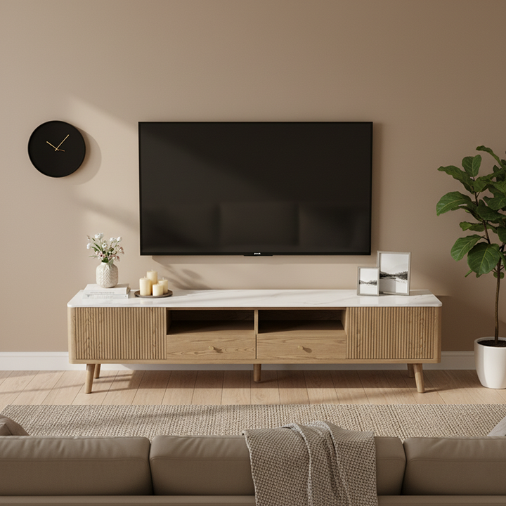 Französisch gefertigter TV-Ständer aus Eschenholz - Umweltfreundliche & Mehrfachspeicherlösungen TV-Schrank mit 5 Beinen für das Wohnzimmer 